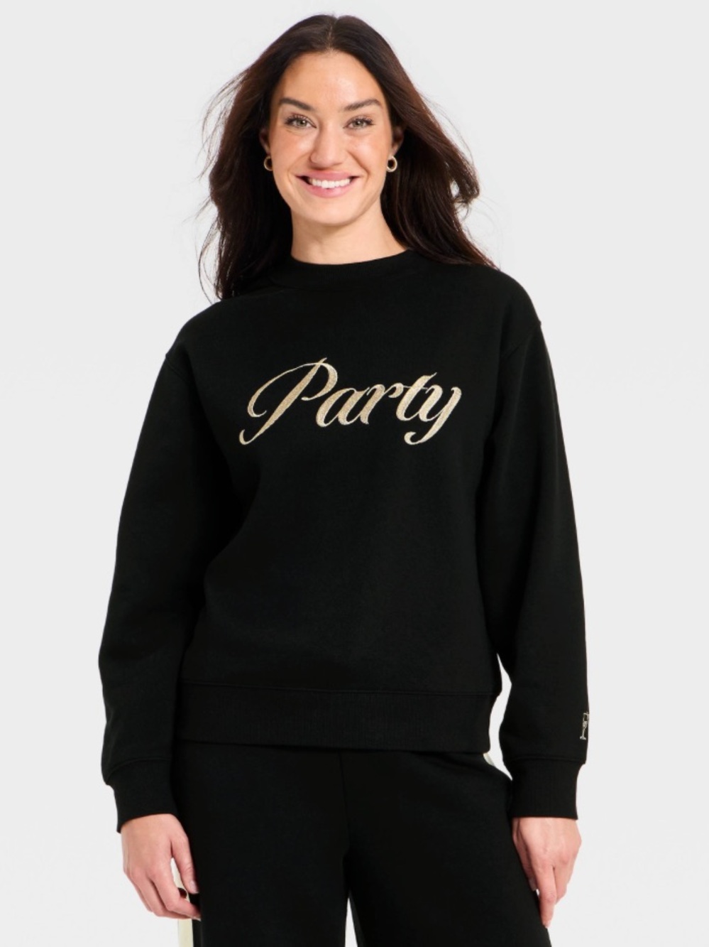 NWT Small Universal Thread Black Crew Neck Sweater Embroidered Party New Years